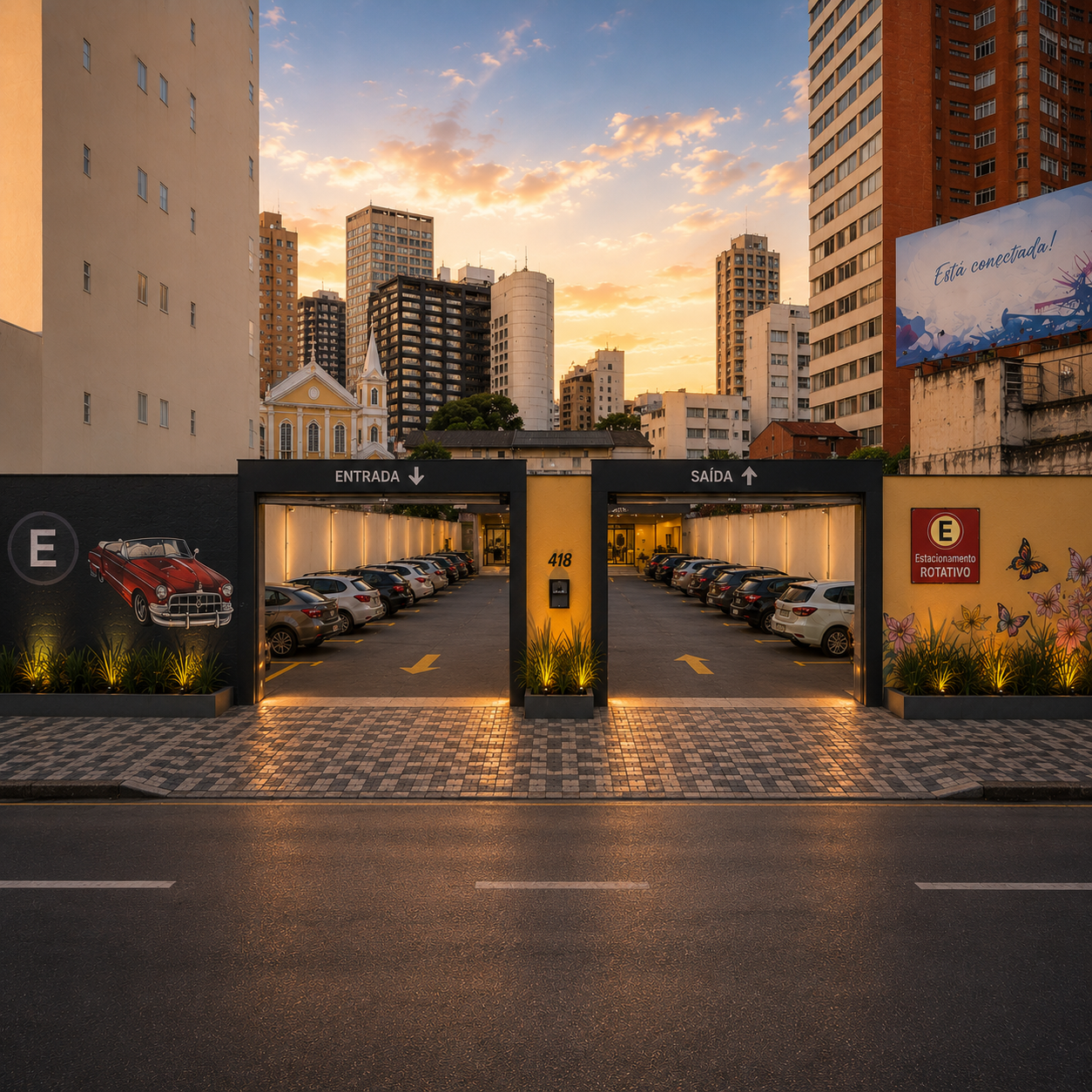 Pátio amplo e seguro do Estacionamento San Martin em Curitiba